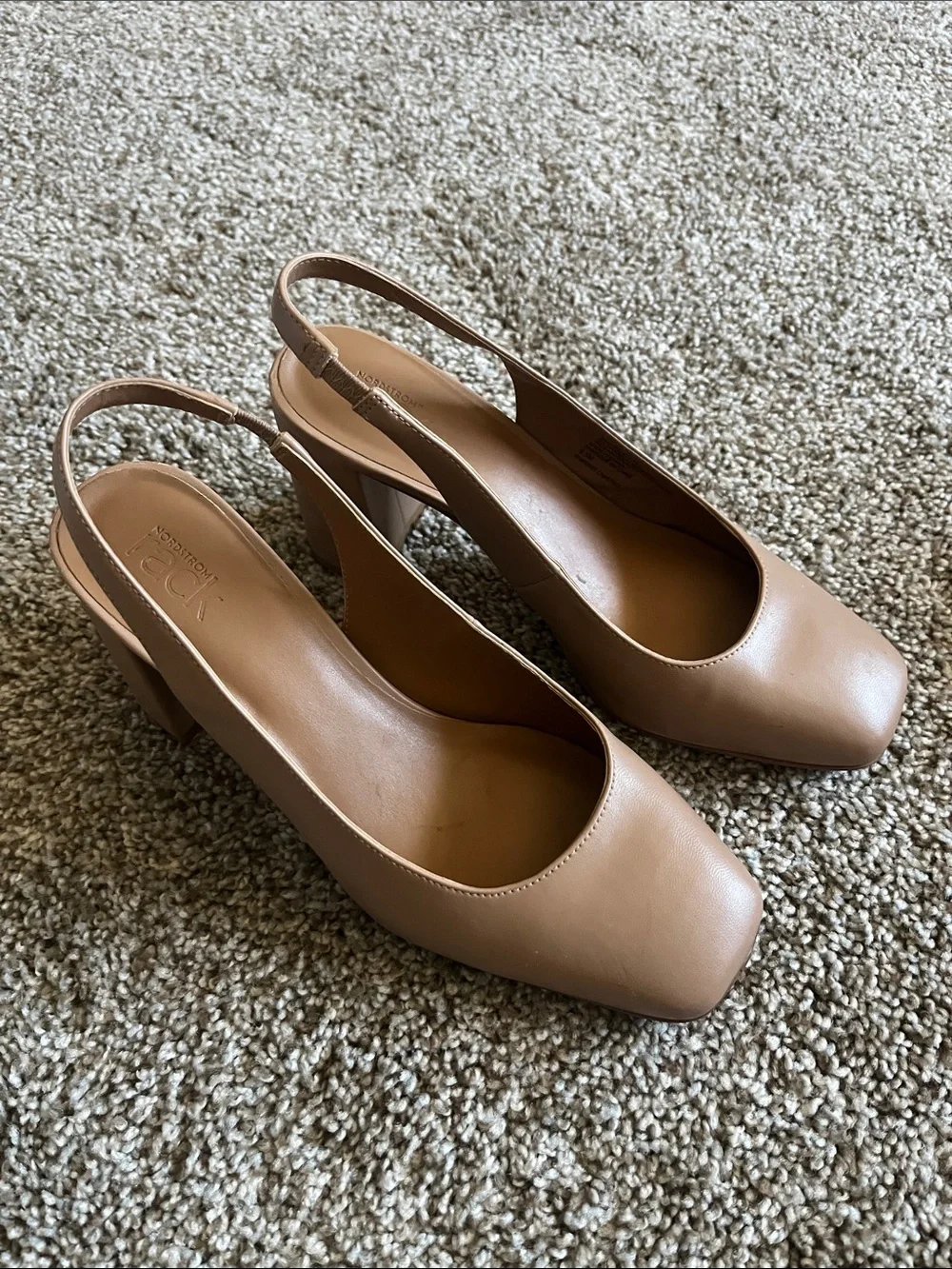 Slingback Block Heel Pumps in Tan Leather